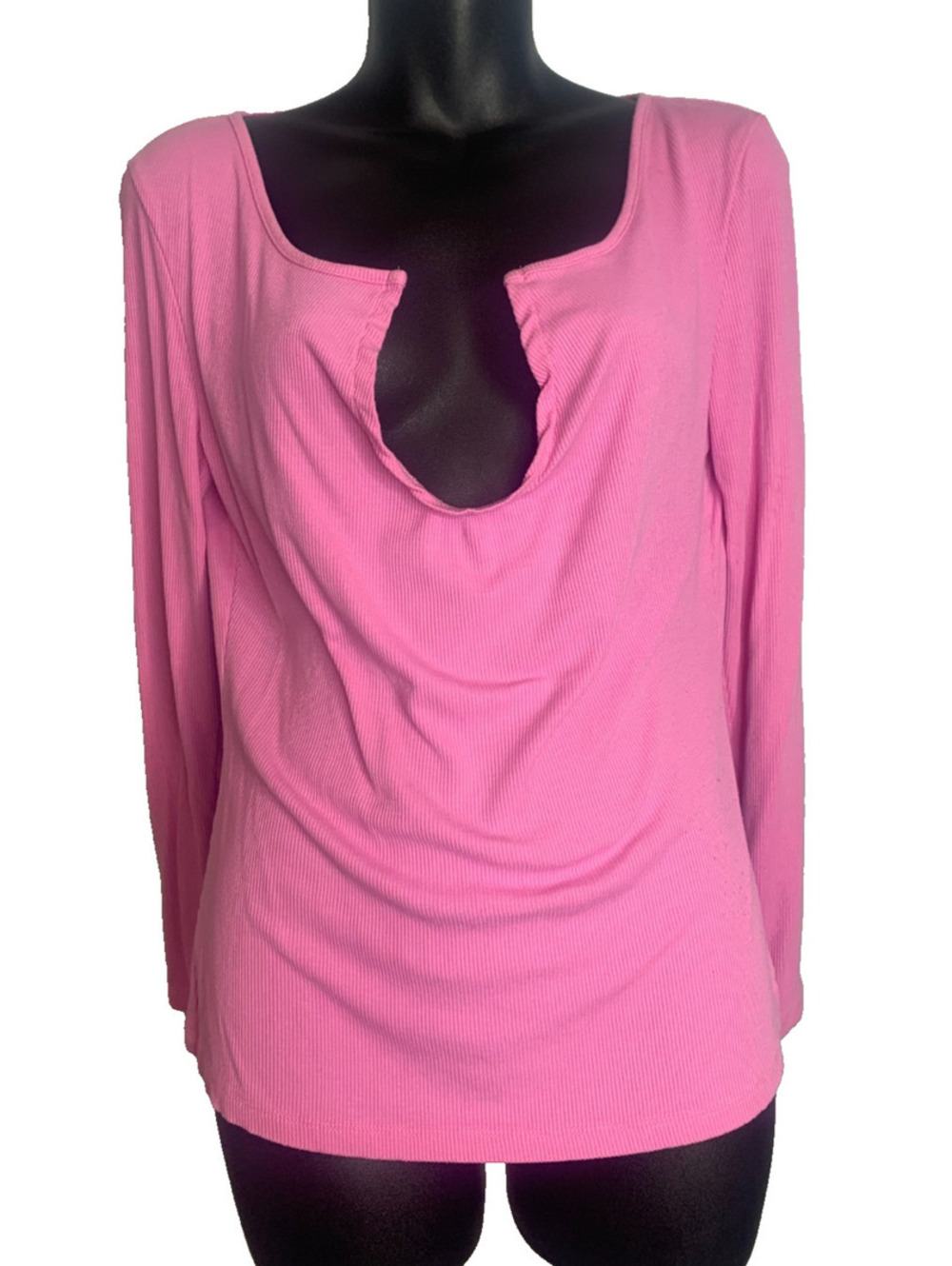 INC Women's Med Pink Long Sleeve V-Neck Ribbed Shirt